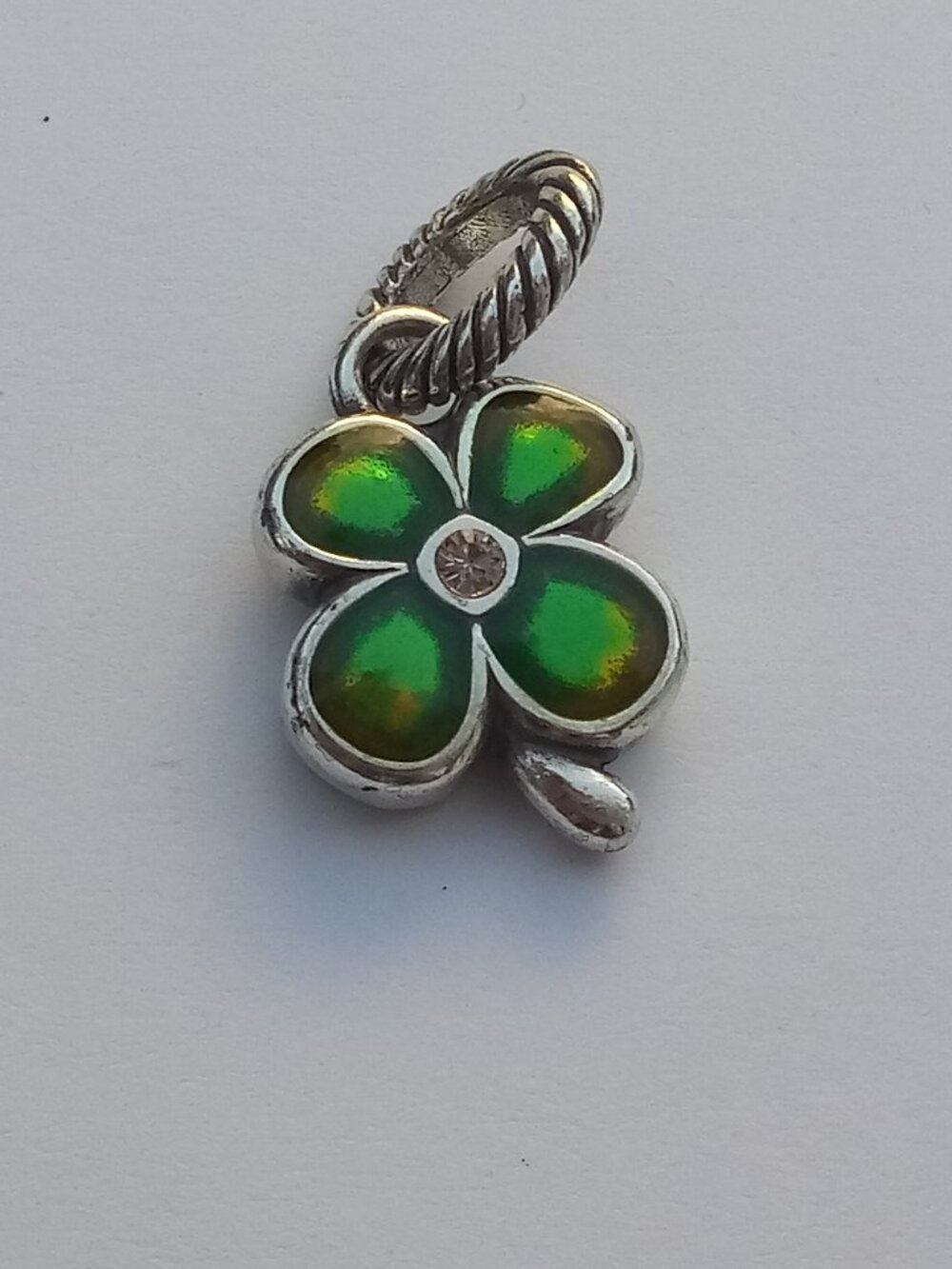 Brighton Clover Silver, Green Enamel Crystal Charm